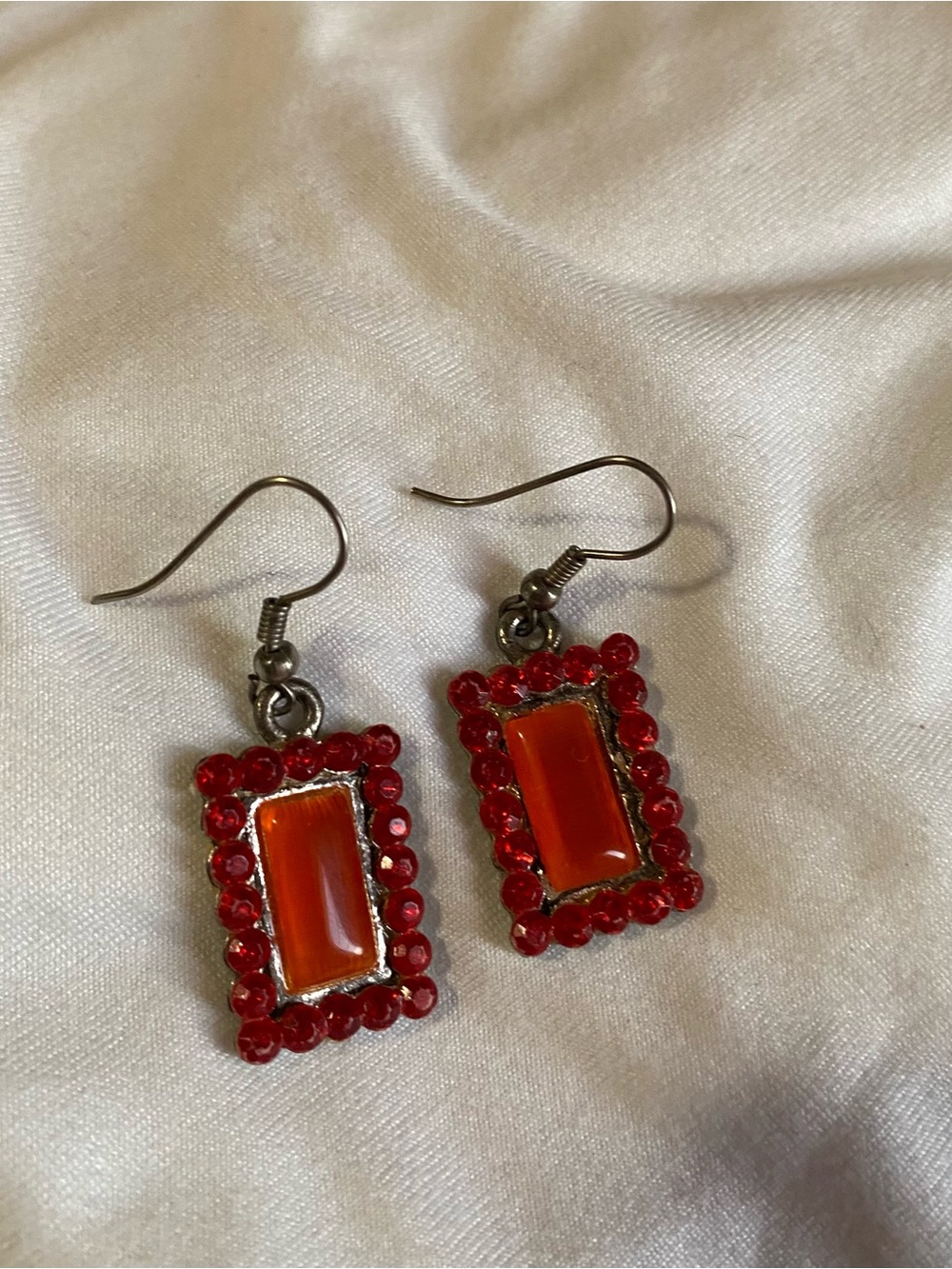 Red Rectangular Drop Earrings with Red Crystal Accents - Women Jewelry